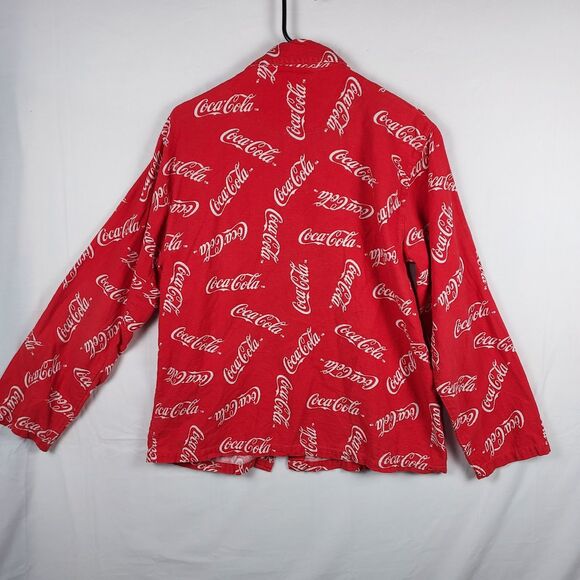 Coca-Cola Men’s Medium Red All-Over Logo Button-Up Shirt Vintage Promo - Picture 2 of 9